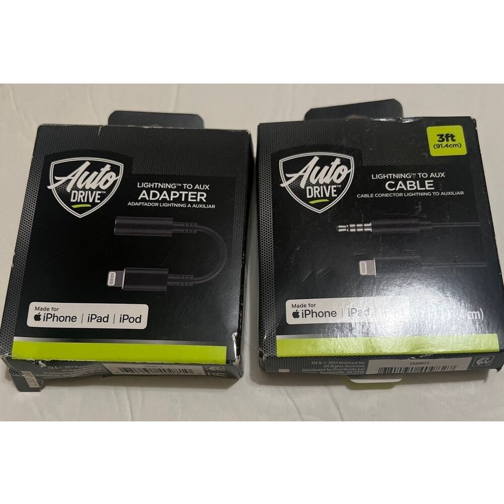 Bundle of 2 Auto Drive Brand Cable and Adapter for iPhones New in Box